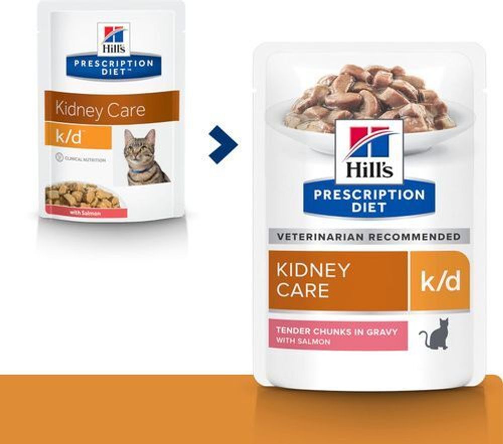 Влажный диетический корм Hill&#39;s Prescription Diet k/d Kidney Care для кошек при хронической болезни почек, с лососем 85 г