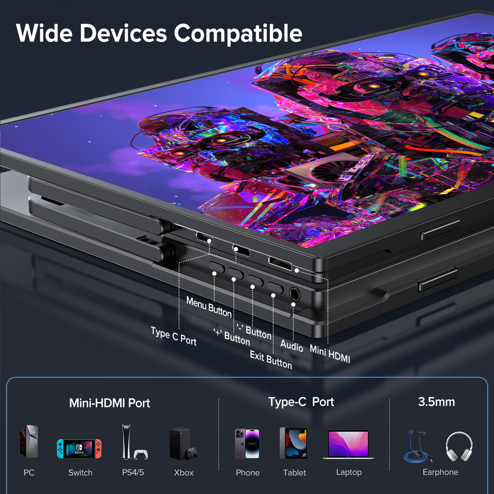 17.3" Портативный монитор Uperfect 2K IPS 2560x1440, 144 Гц