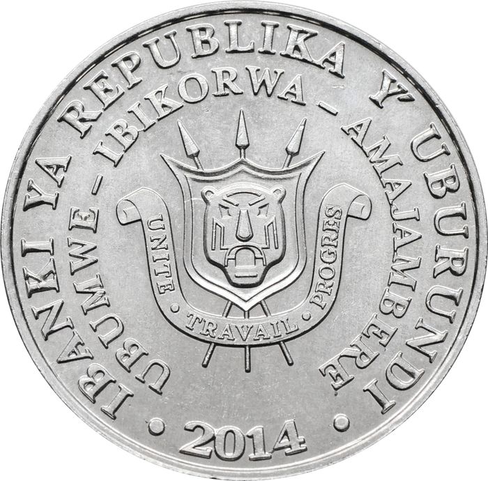 5 франков 2014 Бурунди «Африканский клювач»