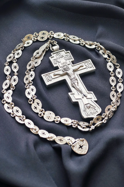 Крест священника “Николаевский” с распятием XXI век (серебрение с новой цепью)