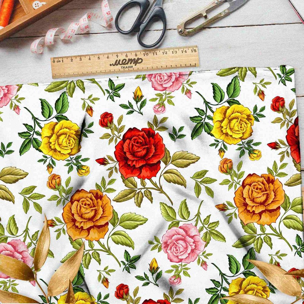 Ткань футер 2-х нитка классические цветы