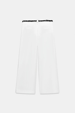 ZARA БРЮКИ ИЗ ПОПЛИНА С ПОЯСОМ-ПЛАТКОМ, БЕЛЫЙ