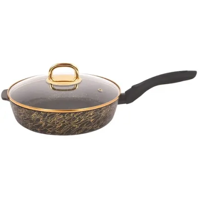 Сковорода глубокая 22см с ручкой и стекл. крышкой «Грация» (черный/золото) сгчз221а