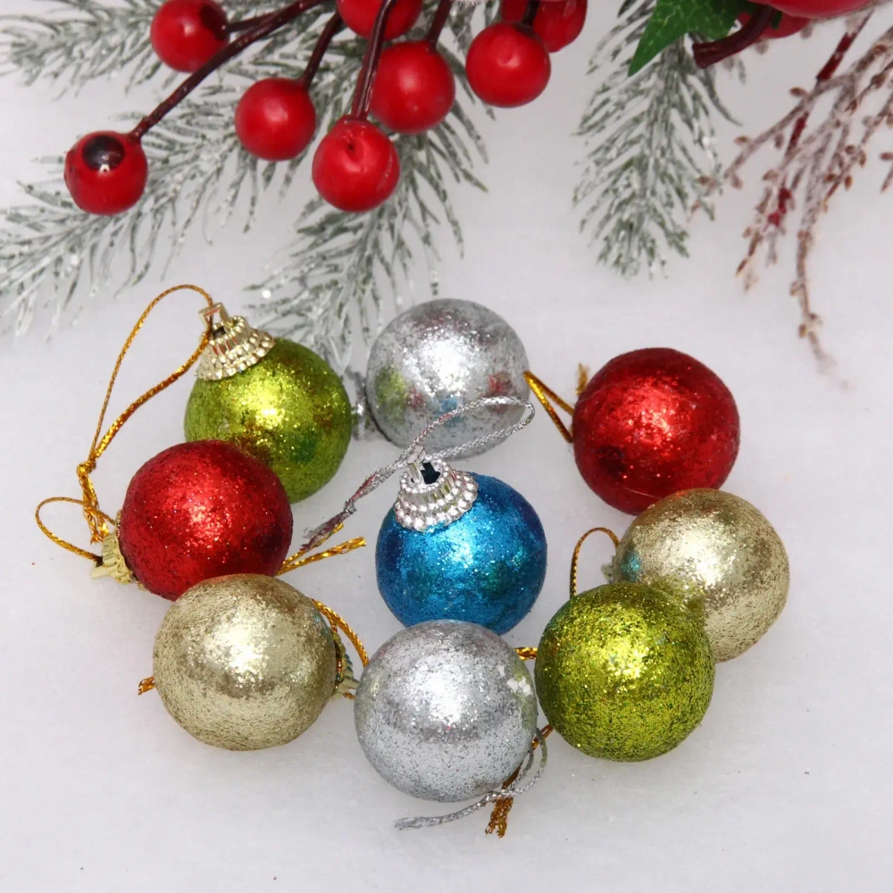 Новогодние шары 3 см (набор 9 шт) «Блестящее напыление», микс цветов