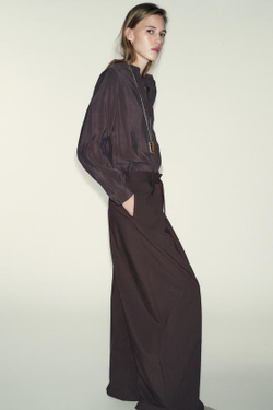 ZARA БРЮКИ С ШИРОКИМИ ШТАНИНАМИ И ТОНКИМ РЕМНЕМ, КОРИЧНЕВЫЙ