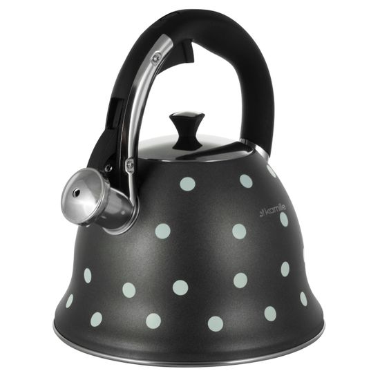 Чайник 2,5 л. из нержавеющей стали со свистком Kamille KM-1099 с рисунком "горошек"