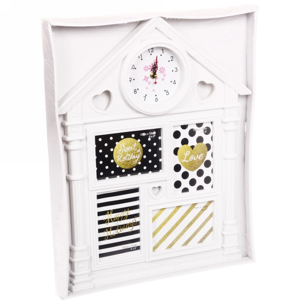 Фоторамка-коллаж с часами 52*42см «Дом» цвет белый, на 4 фото, пластик