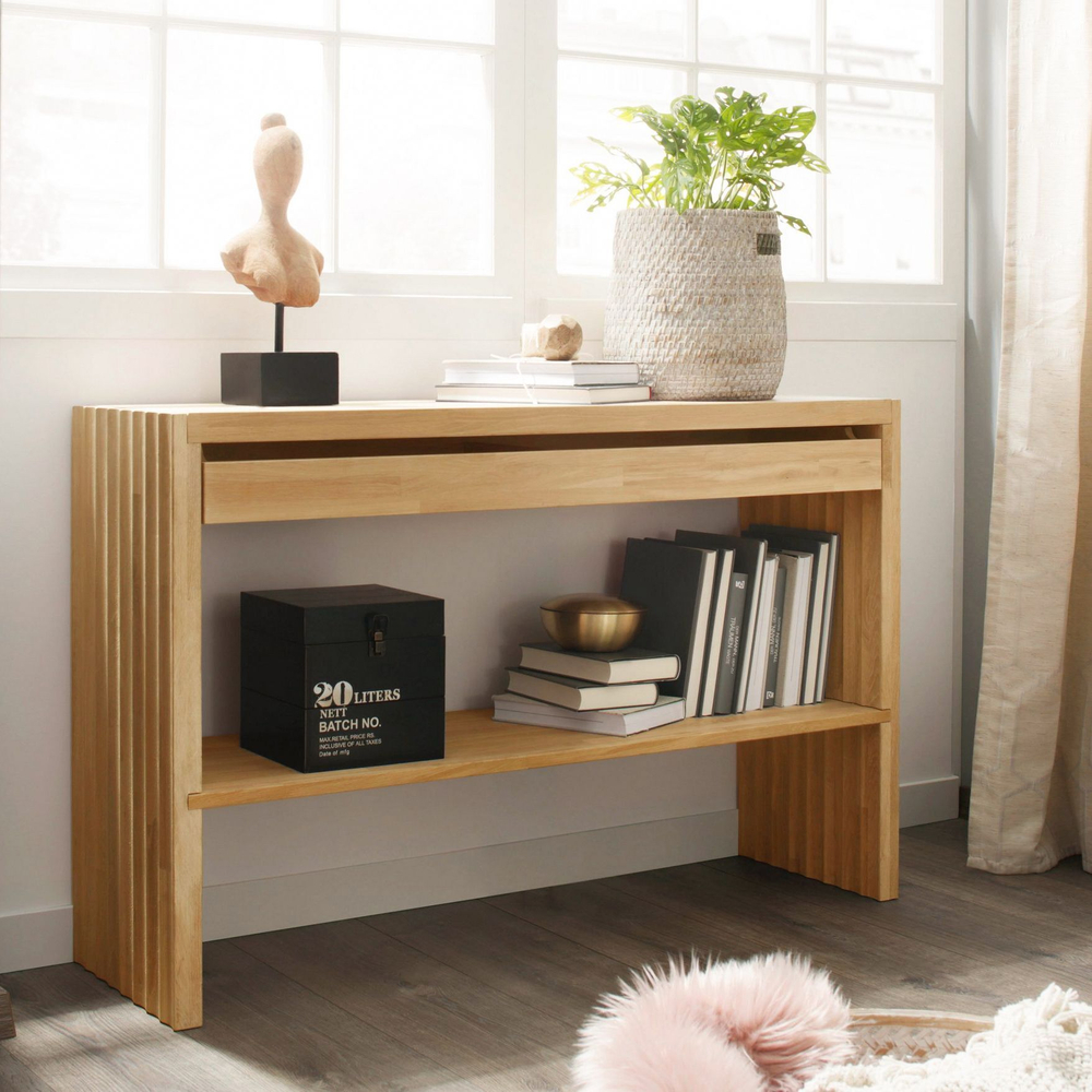 Стол консоль Розенбург из массива дуба с ящиком и полкой