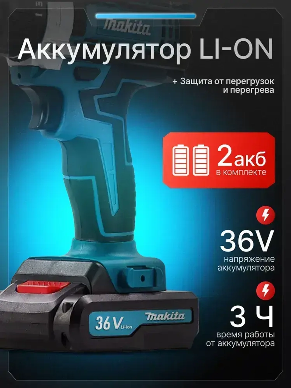 Шуруповерт аккумуляторный, 36V 2 АКБ , 24 насадки, кейс в наборе