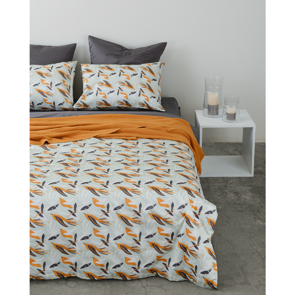 Комплект постельного белья из сатина темно-серого цвета в принтом birds of nile из коллекции wild, 150х200 см