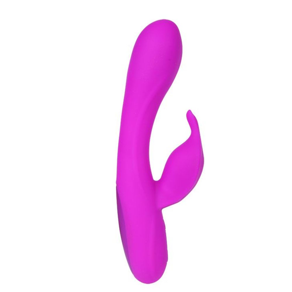 Лиловый вибратор Yves с клиторальным отростком - 17 см. (Цвет: лиловый)