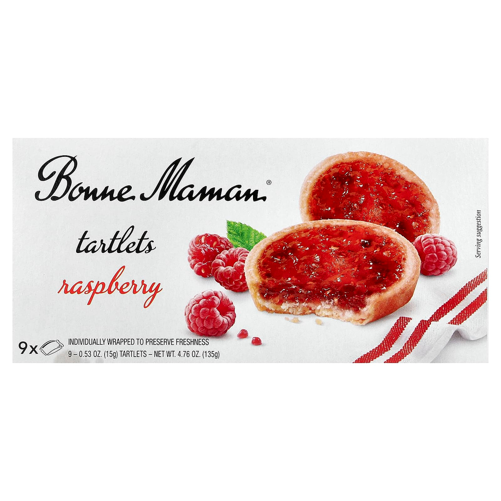 Bonne Maman, Тарталетки, малиновые, 9 тарталеток, по 15 г (0,53 унции)