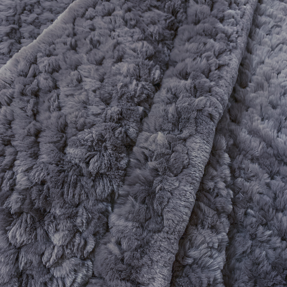 Вязаный плед из натурального меха рекс 200*150 см (темный графит, однотонный)