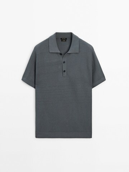 Massimo Dutti Рубашка поло фактурного трикотажа с короткими рукавами, серый