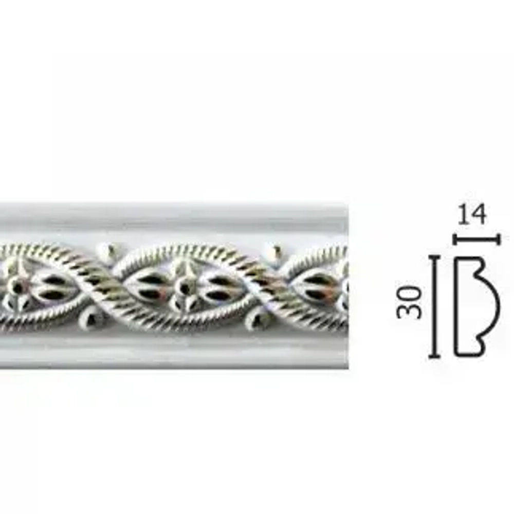 Багет интерьерный 2 шт. декоративный профиль 30*14*1200 Белый с золотом "Афины" (ПИ30А)