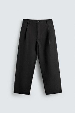 ZARA БРЮКИ BALLOON FIT С ЗАЩИПАМИ, ЧЕРНЫЙ