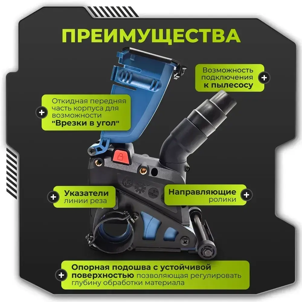 Кожух защитный вытяжной для штробления Hitman 1313-150 на УШМ 125-150 мм / насадка на болгарку / насадка-штроборез