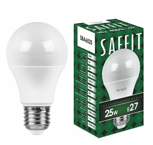 Лампа cветодиодная Е27 А60 Груша 25Вт(250Вт) SAFFIT естественный свет 4000K