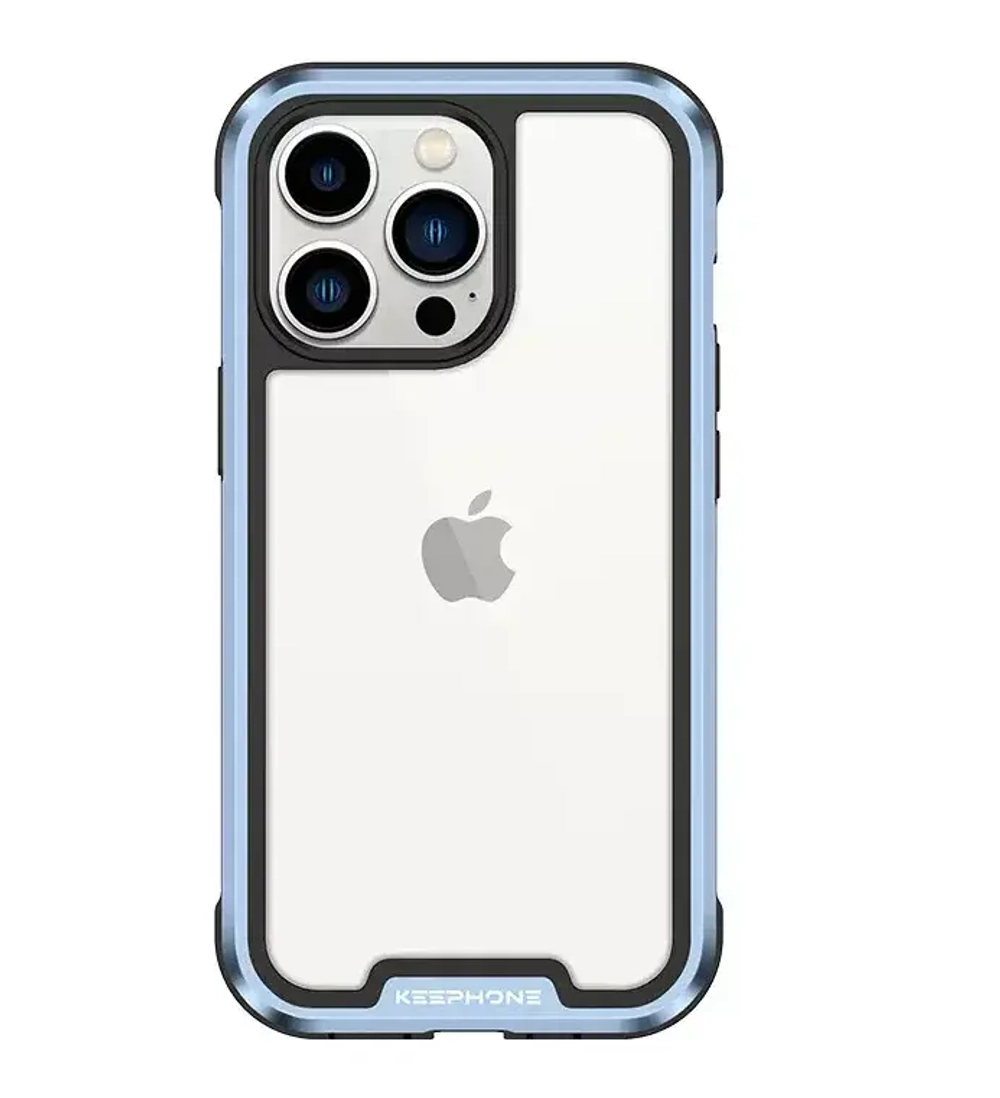 Чехол-накладка Keephone Iron Pro Series для Apple iPhone 13 Pro противоударный (голубая рамка)