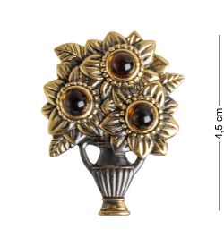 AM-1627 Брошь «Ваза Летняя» (латунь, янтарь)