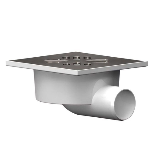 Трап ПП (полипропилен) Дн 50, горловина-нержавеющая сталь, 150х150 горизонтальный выпуск