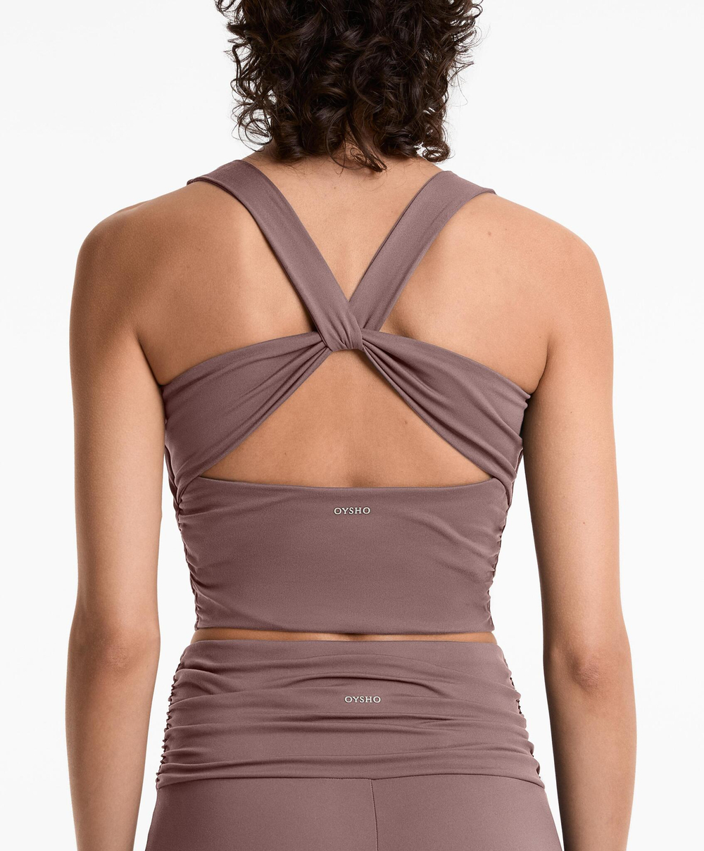 Oysho Майка Comfortlux со скрещенной спиной, серо-лиловый