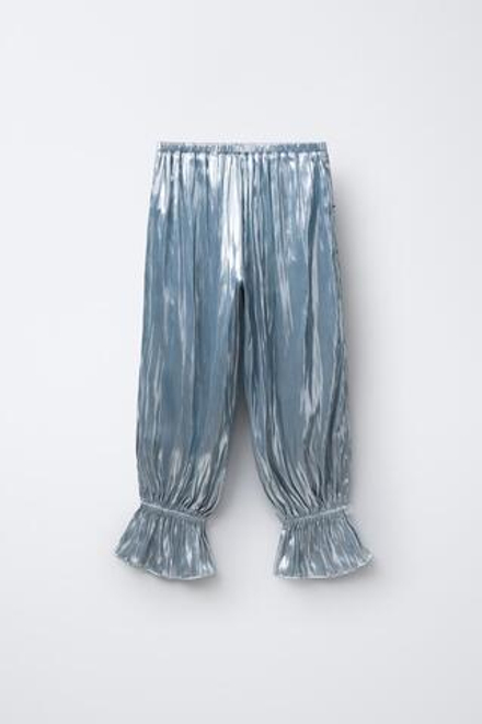 ZARA БРЮКИ С ЭЛАСТИЧНЫМ ПОЯСОМ И ОБОРКАМИ, СЕРЕБРИСТЫЙ