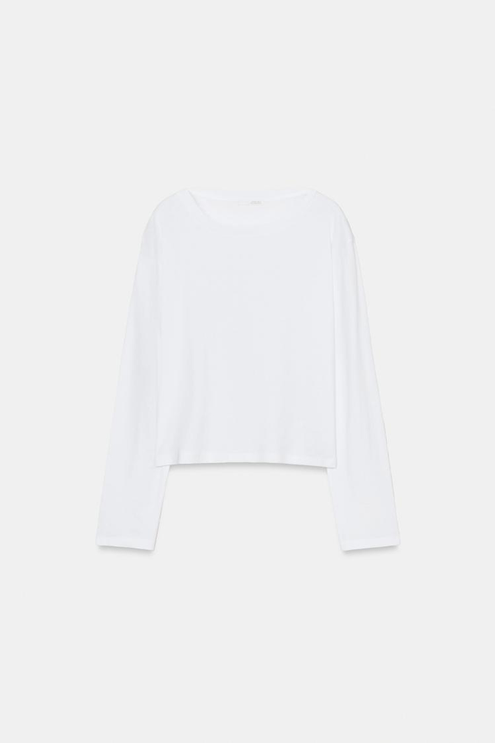 ZARA ФУТБОЛКА С ВЫРЕЗОМ «ЛОДОЧКА» И ДЛИННЫМИ РУКАВАМИ, БЕЛЫЙ