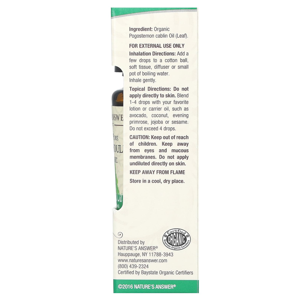 Nature's Answer, органическое эфирное масло, на 100% чистое пачули, 15 мл (0,5 жидк. унции)