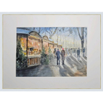 Картина авторская акварельная в паспарту 30х40 см на стену для интерьера "Предновогодняя ярмарка"