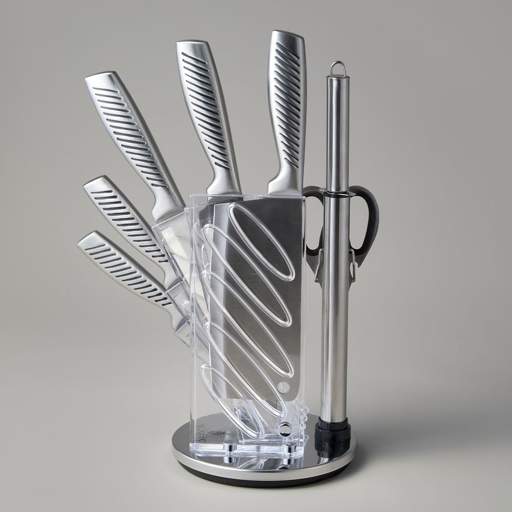 НАБОР НОЖЕЙ AGNESS НЖС НА ПЛАСТИКОВОЙ ВРАЩАЮЩЕЙСЯ ПОДСТАВКЕ 8 ПР.