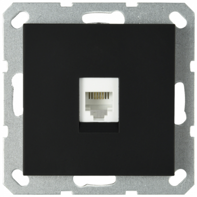 Интернет-розетка RJ45 с накладкой, цвет черный матовый (soft touch)