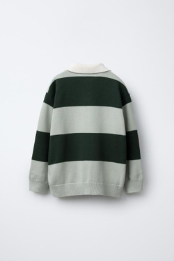 ZARA ТРИКОТАЖНОЕ ПОЛО В ПОЛОСКУ, ЗЕЛЕНЫЙ