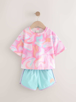 Футболка и шорты в комплекте для девочки Next AE6-183, Розовый, Голубой