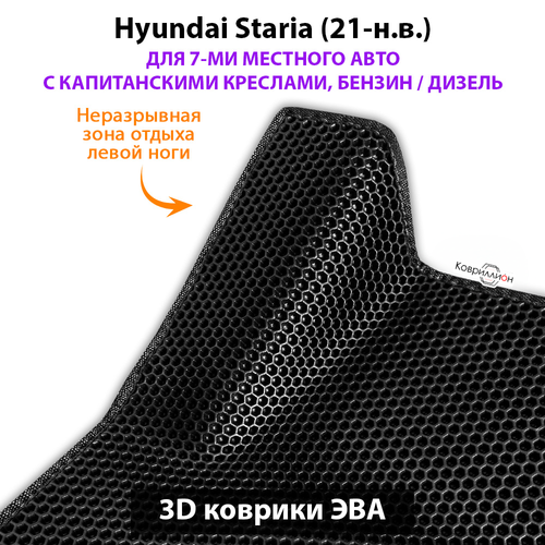 Автомобильные коврики ЭВА для Hyundai Staria (21-н.в.) на 7-ми местное авто с капитанскими креслами, бензин / дизель