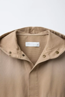 ZARA ХОЛЩОВАЯ КУРТКА С КАПЮШОНОМ, РЫЖЕВАТО-КОРИЧНЕВЫЙ