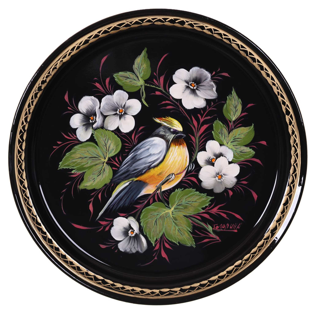 Жостовский поднос декоративный, размер 22 см (A5), металлический