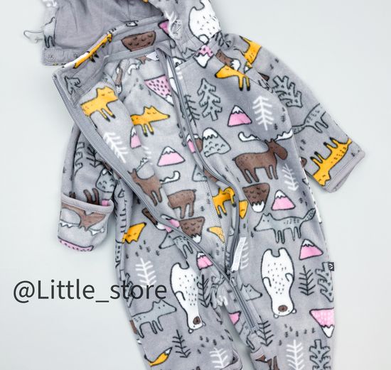 Комбинезон флисовый "Звери в лесу" светло-серый