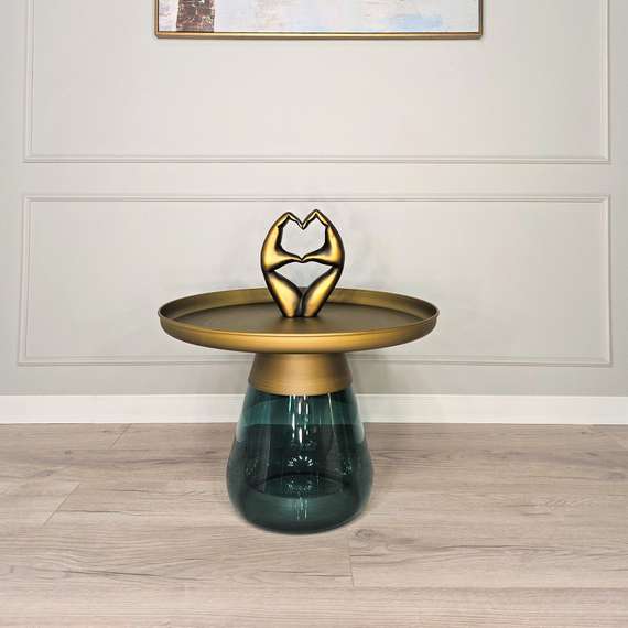 Журнальный столик Zeigna, Ø60х42 см, зеленое стекло, латунь