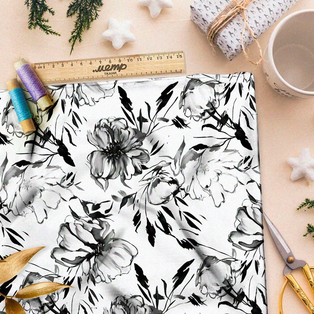 Ткань премиум Оксфорд 600D графический флорал