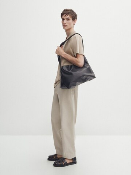 MASSIMO DUTTI Хлопковая футболка с короткими рукавами - Studio, бежевый