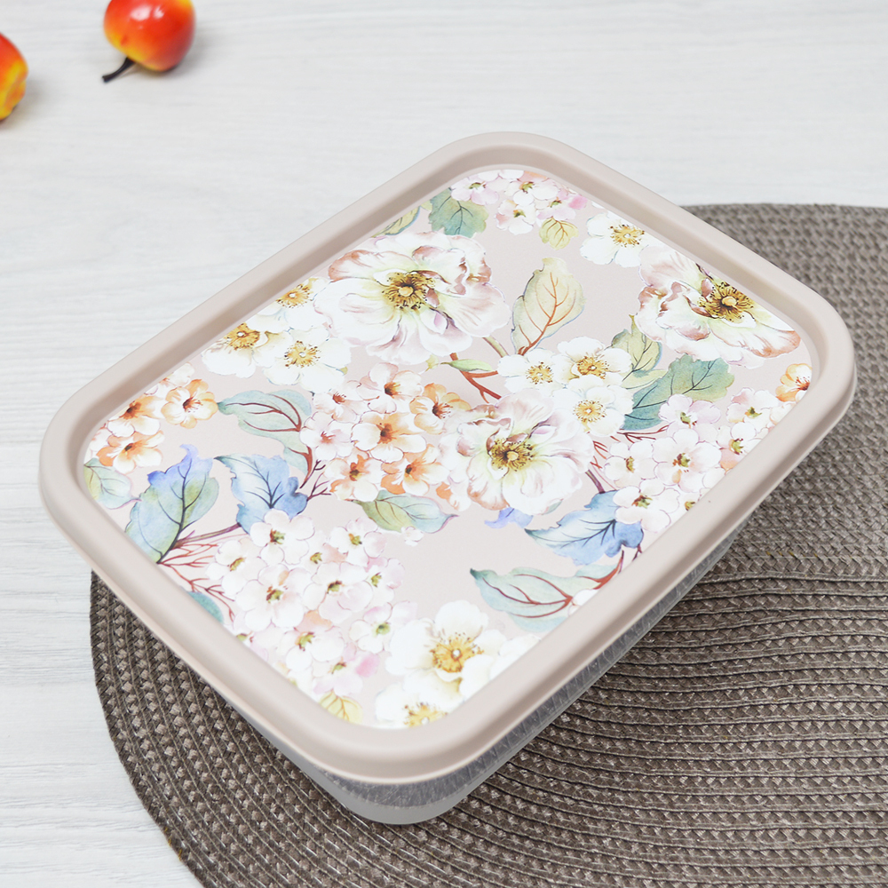 Контейнер для продуктов 1,5л прямоугольный с декором (бежевый)