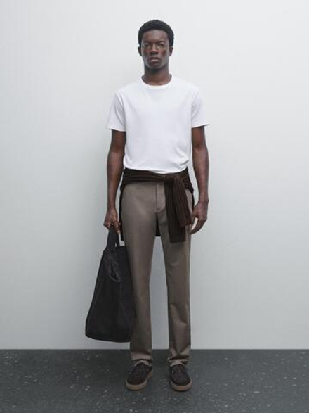 Massimo Dutti Зауженные брюки из хлопковой смесовой ткани, серо-бежевый
