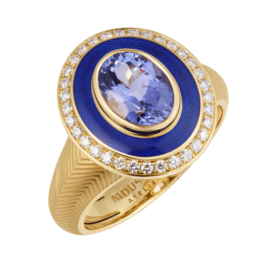 Кольцо с Танзанитом и Бриллиантами, Белое золото 750