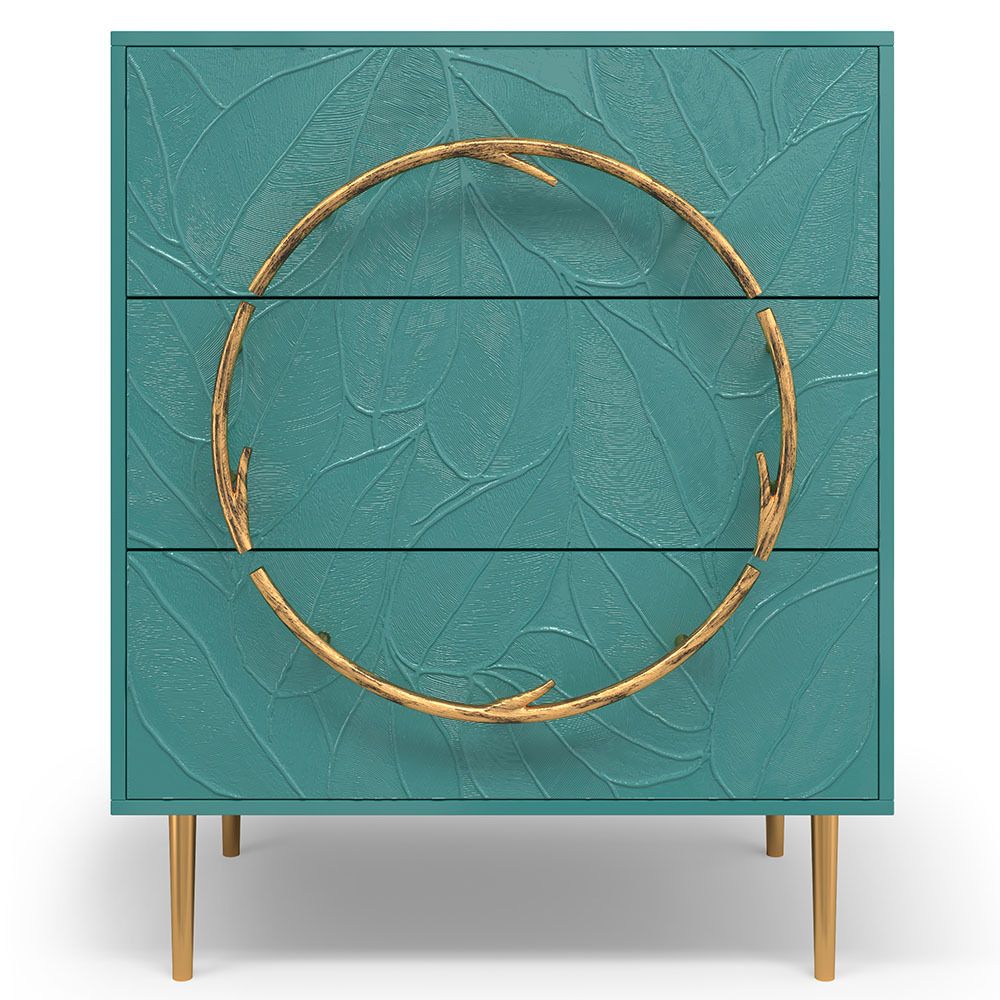 Комод Арт Колор leaves Стайл Голд с 3 ящиками Пастельно-синий