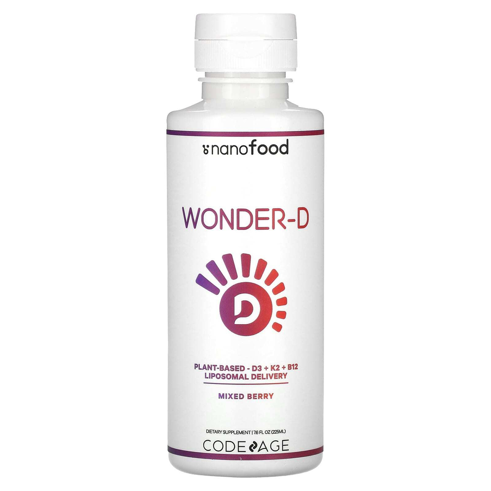Codeage, Nanofood, Wonder-D, на растительной основе, витамин D3, K2 и B12, липосомальная технология доставки, ягодное ассорти, 225 мл (7,6 жидк. унции)