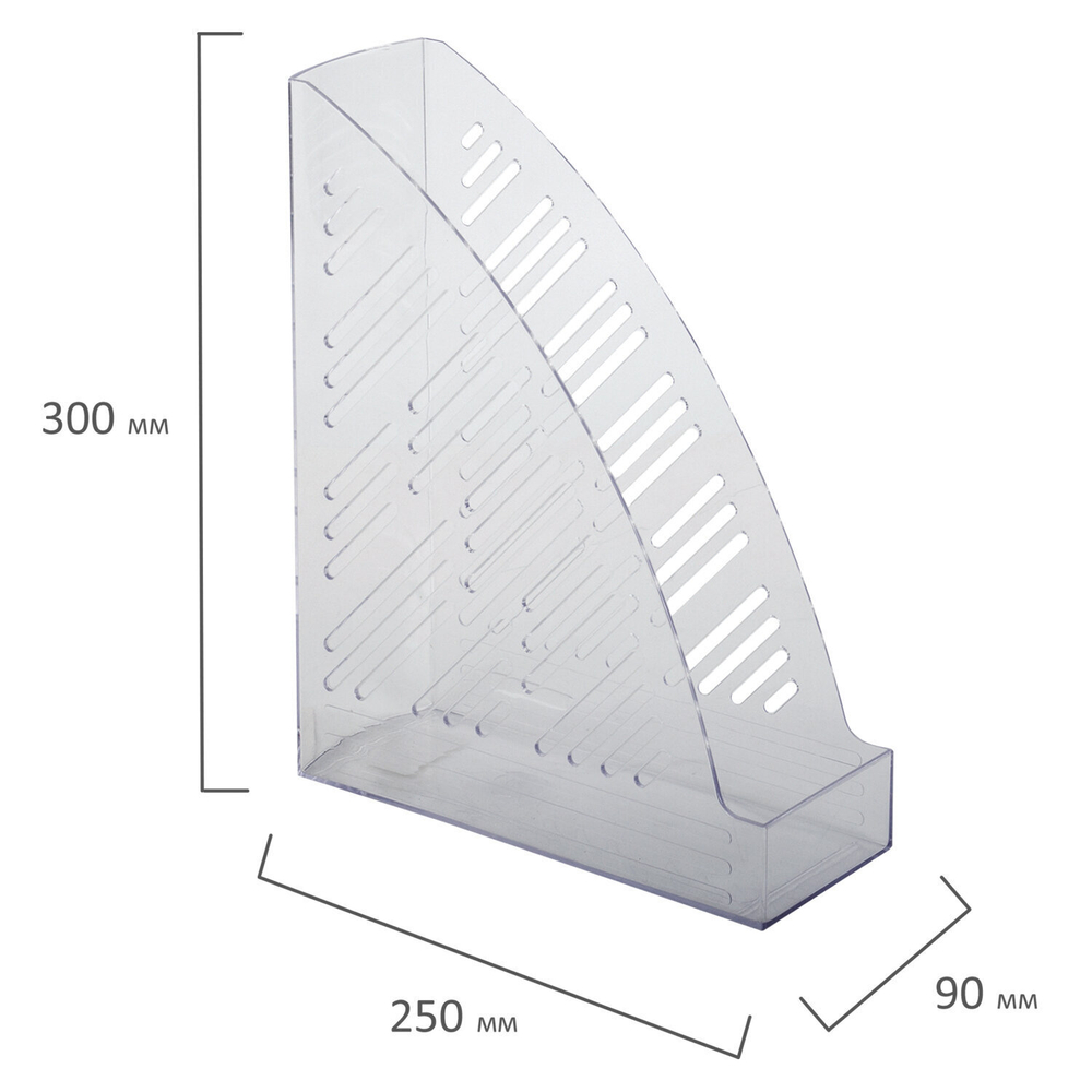 Лоток вертикальный для бумаг BRAUBERG "Standard+" 250х90х300 мм прозрачный (5 штук в упаковке)