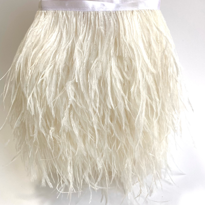 Перья страуса на ленте жемчужный (перьевая тесьма) 10 - 17 см.