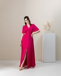 07-04-23 SS SS Платье в пол из легкой ткани фуксия в горошек