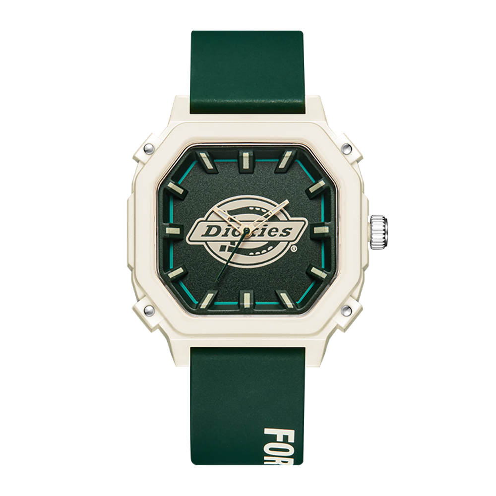 Dickies Trendy Vintage Colorway Small Block Wrist Watch Quartz Movement Silicone Strap Green Dial Unisex